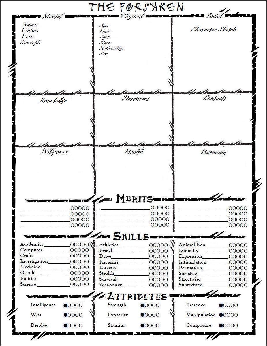 old World of Darkness - Vampire the Masquerade character sheet for